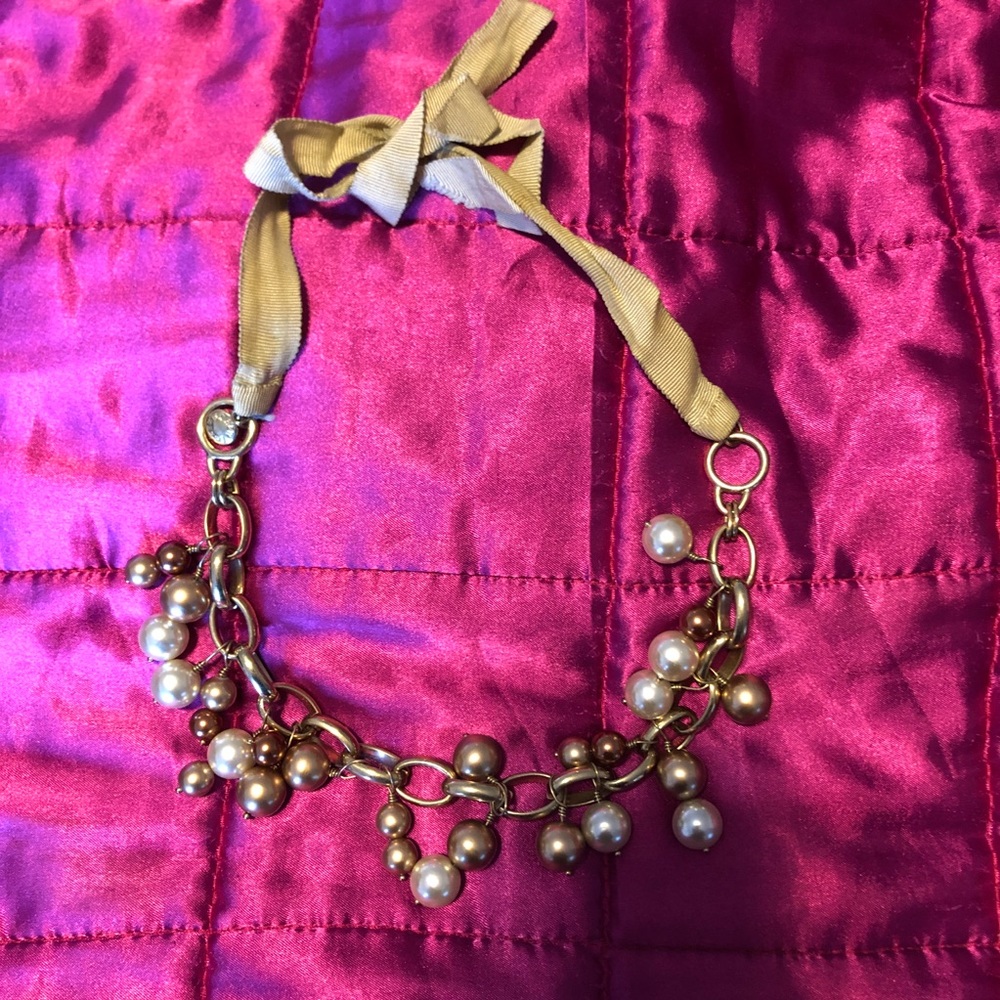 J Crew Pearl, Chain and Ribbon Necklace